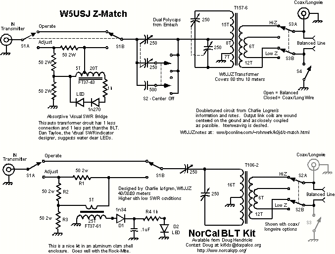 W5USJ and BLT Z-Match Schematics